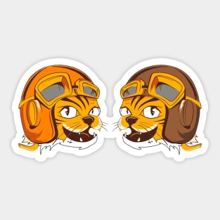 Two Tigers wearing vintage flying helmet's and goggles Sticker